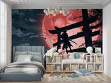 Japanese night scene wallpaper transforming home office space