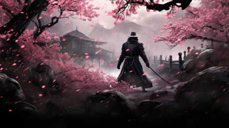 Japanese samurai cherry blossom design file showing intricate pattern details