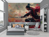 Japanese Warrior Wallpaper making a statement in a home office space