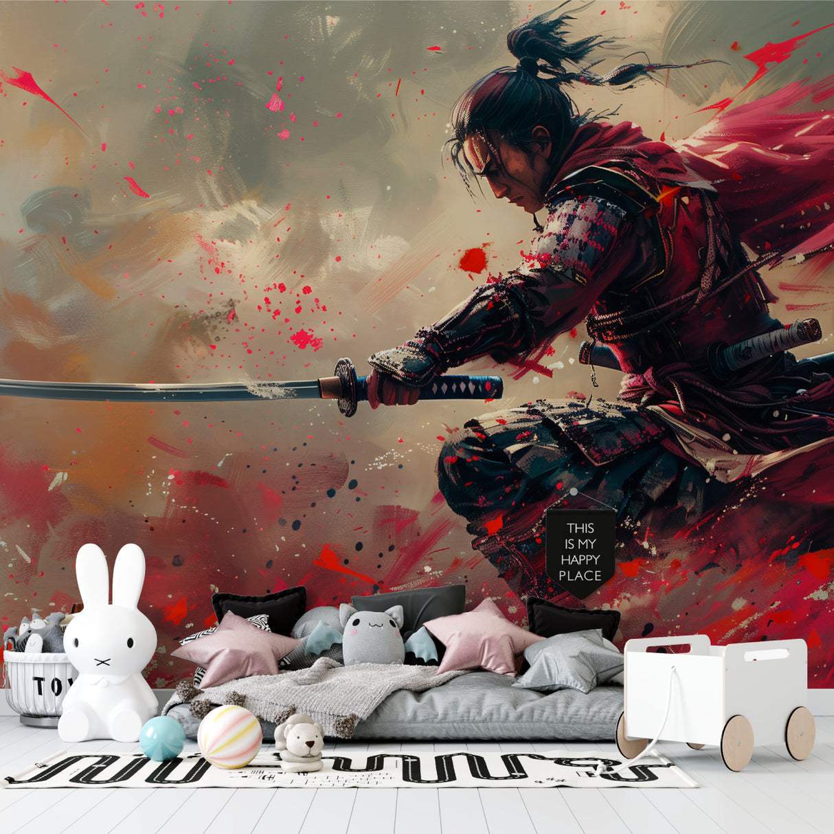 Japanese Anime Wallpaper transforming a modern entertainment room
