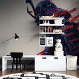 Samurai Warrior Mural displayed in gaming room with ambient lighting