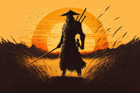 Japanese Samurai Warrior design file showing intricate sunset details and silhouette artwork
