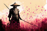 Japanese warrior design file showing detailed pink flower field and samurai silhouette pattern