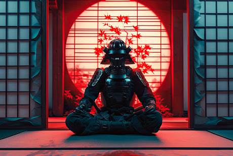 Japanese samurai warrior design file showing detailed red moon pattern and maple leaves