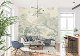 Asian scenic mural bringing nature indoors in a home office space