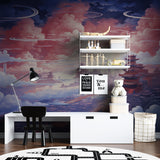 Japanese landscape wallpaper bringing warmth to a meditation room setting