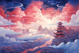 Japanese pagoda sunset design file showing intricate architectural details and dreamy sky patterns