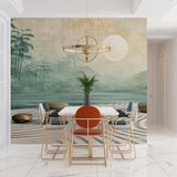 Japanese landscape mural enhancing spa-like bathroom atmosphere