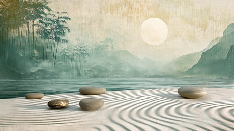 Japanese bamboo lake design file showing detailed misty mountain scene and serene water pattern