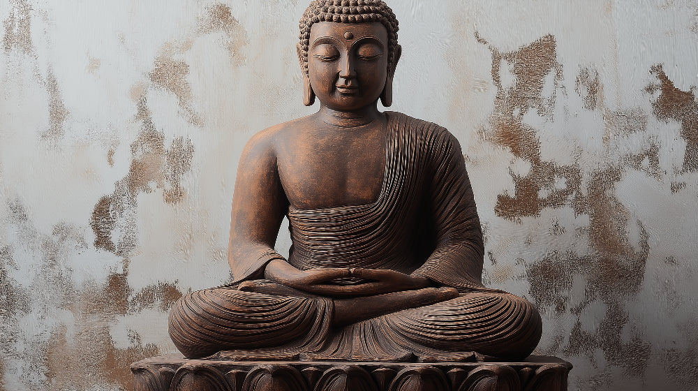 Bronze Buddha wallpaper design file showing detailed texture and artistic patina effects