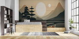 Japanese landscape wallpaper bringing calm to master bedroom