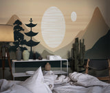 Minimalist Japanese wallpaper in yoga studio creating peaceful ambiance