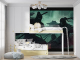 Japanese warrior wallpaper displayed in modern gaming room with LED lighting setup