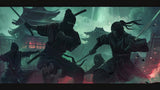 Japanese warrior design file showing detailed emerald green battle scene pattern