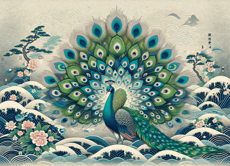 Japanese Peacock design file showing detailed peacock and cherry blossom pattern