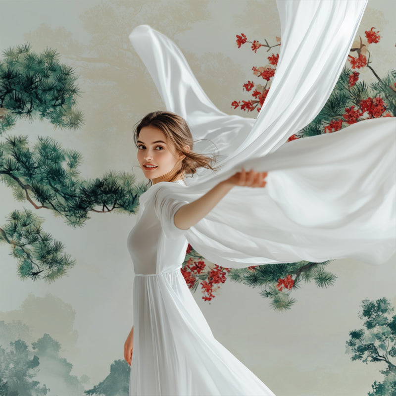 Japanese garden mural creating zen atmosphere in a meditation room