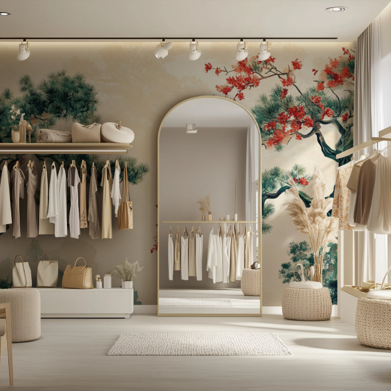 Cherry blossom wall art bringing Asian elegance to a home office