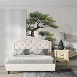 Zen garden wallpaper adding calm to meditation room with natural light