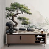 Japanese garden wall mural bringing nature into home office space
