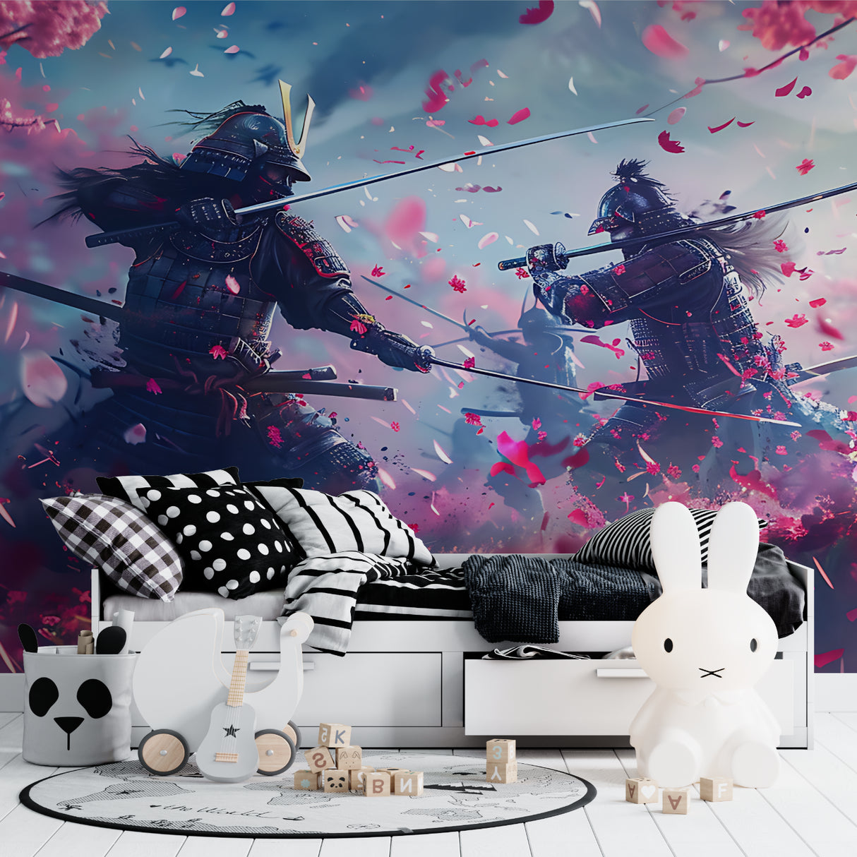 Japanese battle scene wallpaper enhancing martial arts studio atmosphere