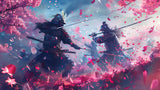 Japanese Samurai battle design file showing detailed cherry blossom and warrior artwork