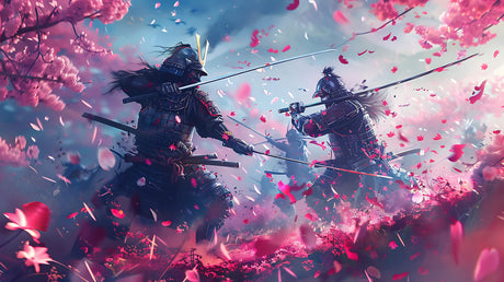 Japanese Samurai battle design file showing detailed cherry blossom and warrior artwork