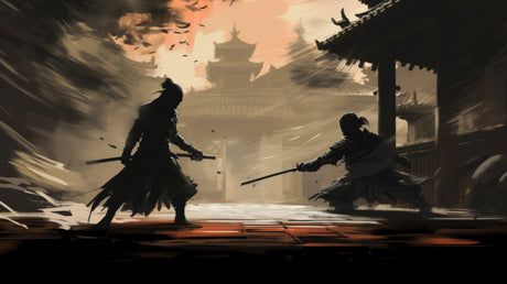 Japanese Samurai battle design file showing detailed golden sunset and warrior silhouettes