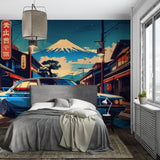 Japanese street art mural in office space featuring vintage car design