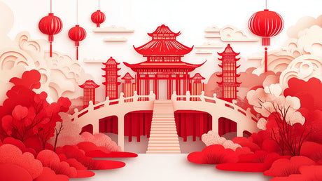 Japanese temple design file showing detailed red pagoda and lantern pattern