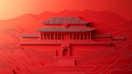 Japanese temple wallpaper design file showing detailed 3D architectural pattern in rich red tones