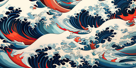Japanese wave pattern design file showing detailed blue and red ocean motif