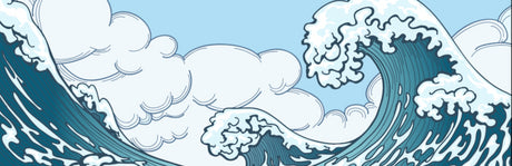 Japanese wave with clouds and cactus design file showing intricate pattern details