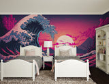 Japanese Wave art mural making statement in home office space
