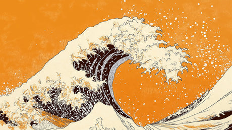 Japanese wave wallpaper design file showing detailed orange Great Wave pattern