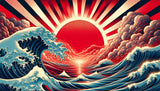 Japanese wave design file showing detailed rising sun and ocean pattern in rich blues and reds