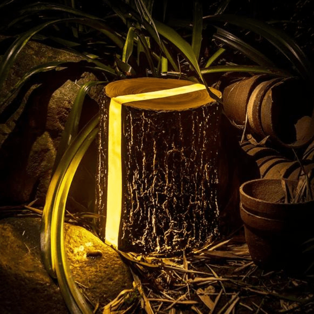 Rustic Garden Light  LED Tree Stump Design - Detailed view