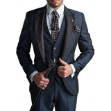 Luxury Three-Piece Suit  Burgundy Satin with Black Lapels - Product detail 12