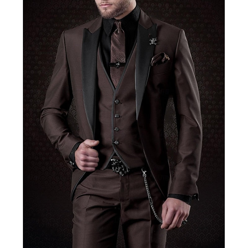 Luxury Three-Piece Suit  Burgundy Satin with Black Lapels - Product detail 9