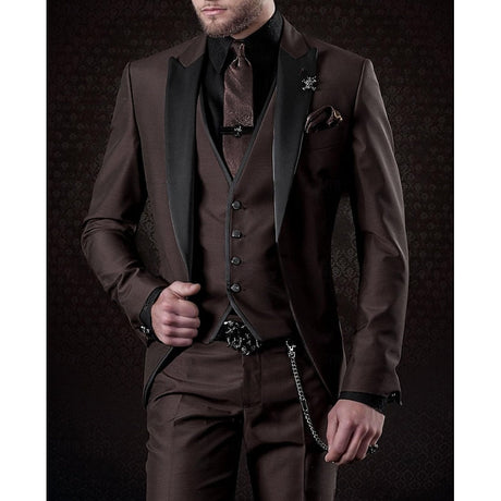 Luxury Three-Piece Suit  Burgundy Satin with Black Lapels - Product detail 10