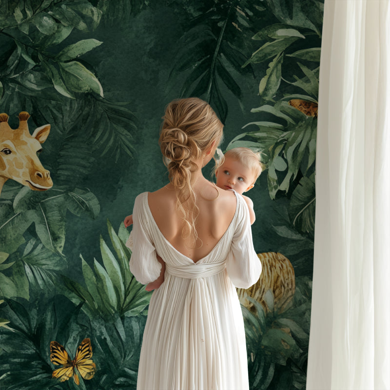 Tropical Animals Mural making a playroom come alive with safari animals and lush greenery