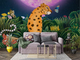 Nursery with gentle jungle wallpaper design creating peaceful atmosphere