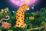 Leopard night scene wallpaper design file showing intricate details and rich purple moon glow