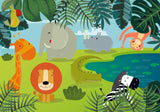 Jungle Animals design file showing full pattern with playful safari characters and tropical elements