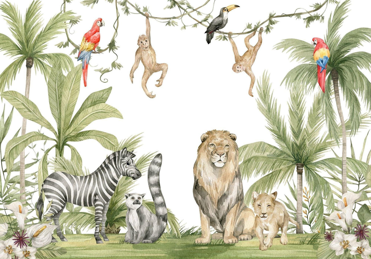 Jungle safari animals design file showing full pattern with lions and monkeys