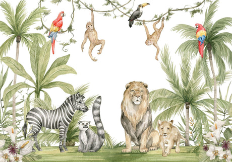 Jungle safari animals design file showing full pattern with lions and monkeys