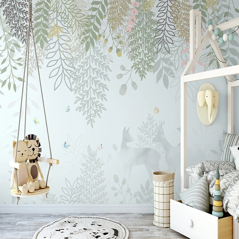 Jungle Animals Wallpaper creating a playful atmosphere in a modern nursery with natural light