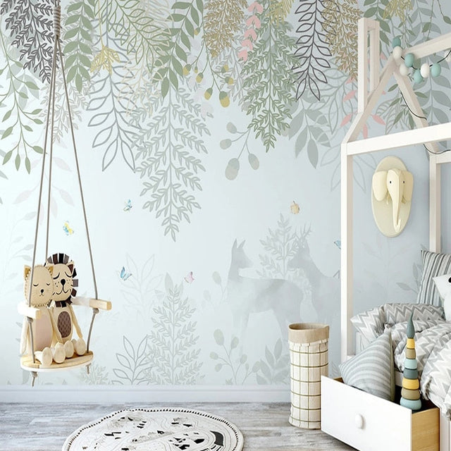 Jungle Animals Wallpaper creating a playful atmosphere in a modern nursery with natural light