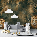 Safari animals wall mural bringing adventure to a stylish playroom setup