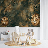 Detailed lion and leopard wallpaper design showcased in a nursery setting