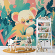 Koala jungle wallpaper bringing charm to a modern nursery with natural wood furniture and soft textiles